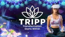 TRIPP logo and a person sitting down with a headset on