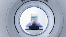 Person in a diagnostic imaging machine