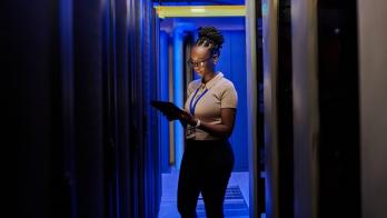 Person standing in a data center