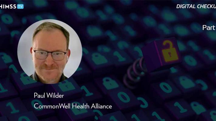 Paul Wilder at CommonWell Health Alliance_Part 2_Digital binary code with springing lock Photo by JuSun/iStock/Getty Images Plus