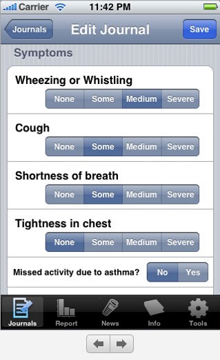 Asthma Journal iPhone app