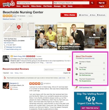 Yelp medical facility ratings